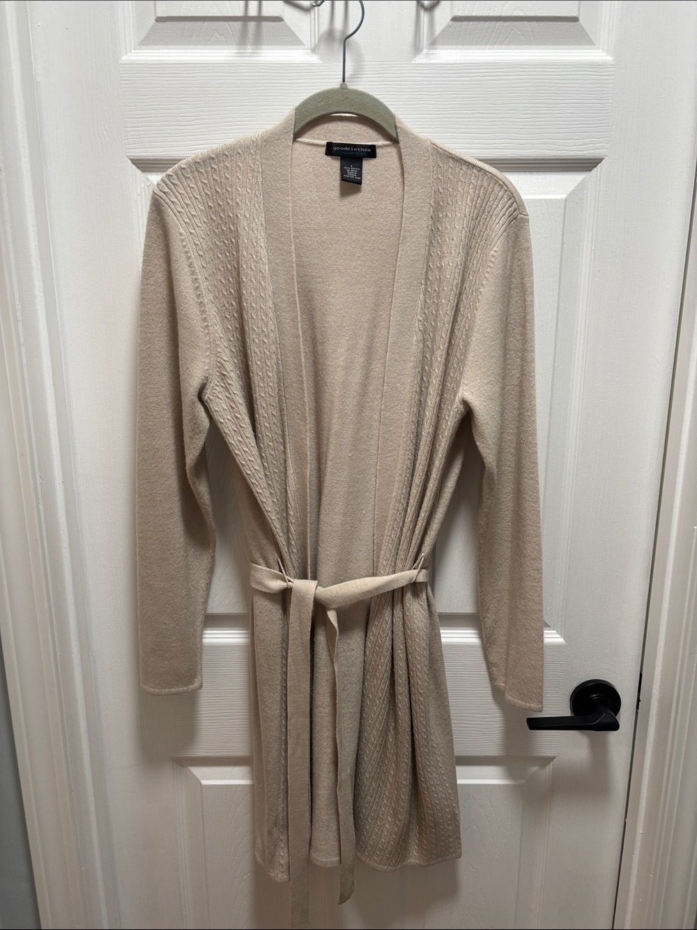 Lightweight Cream Knit Belted sweater cardigan - Women's Cozy Open Front-flaws